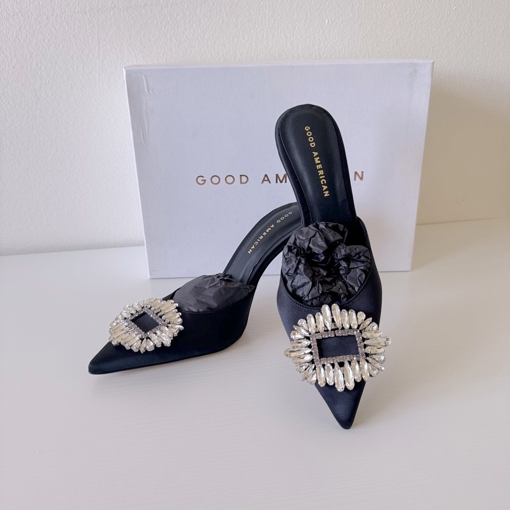 NEW! Good American Black Embellished Women's Shoes, Size 7